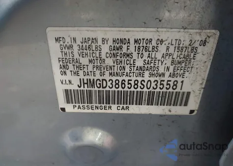 2008 Honda Fit Sport from USA, damaged, VIN JHMGD38658S035581